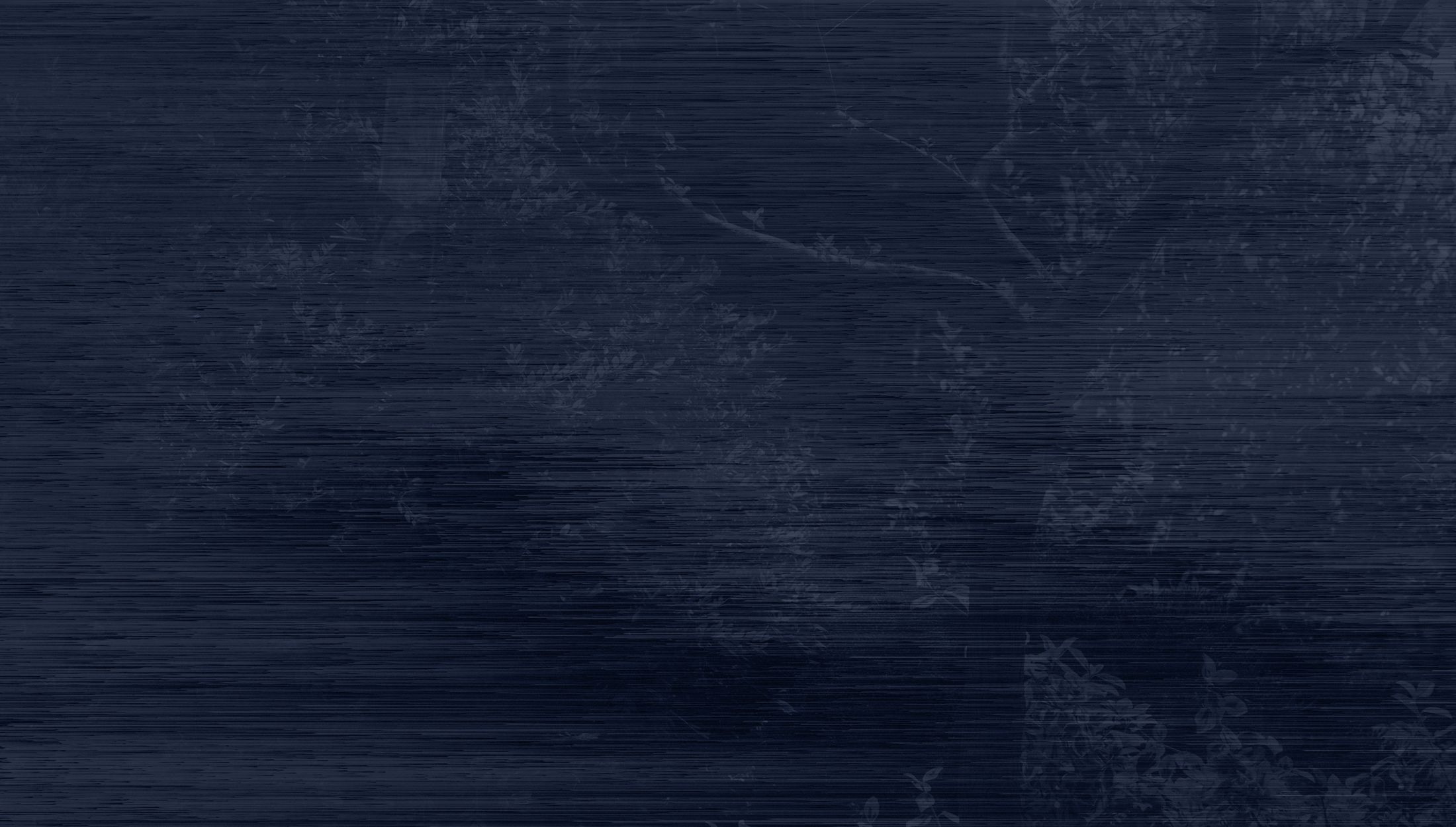 Textured dark blue background with subtle foliage.