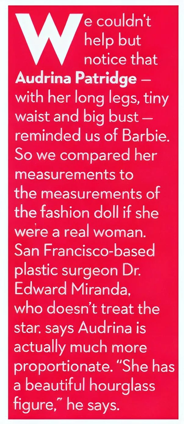 Text discussing Audrina Patridge's proportions and comparisons